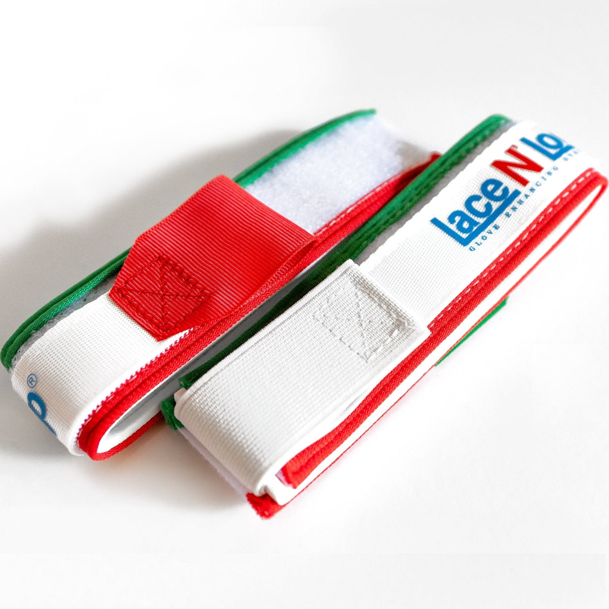Red, White & Green Lace N Loop Straps (Pair)
