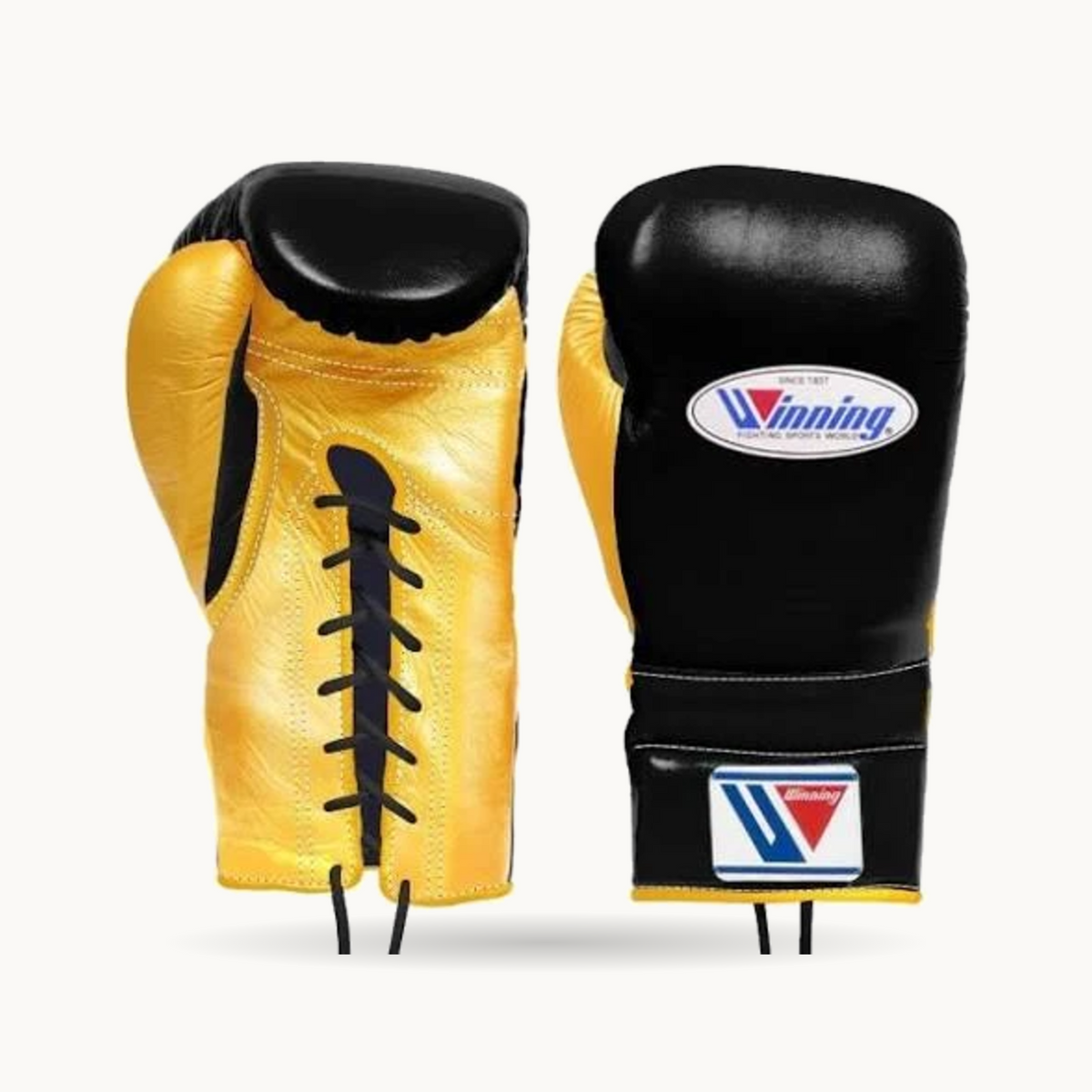 Winning Lace-Up Boxing Gloves - Black/Gold 16oz