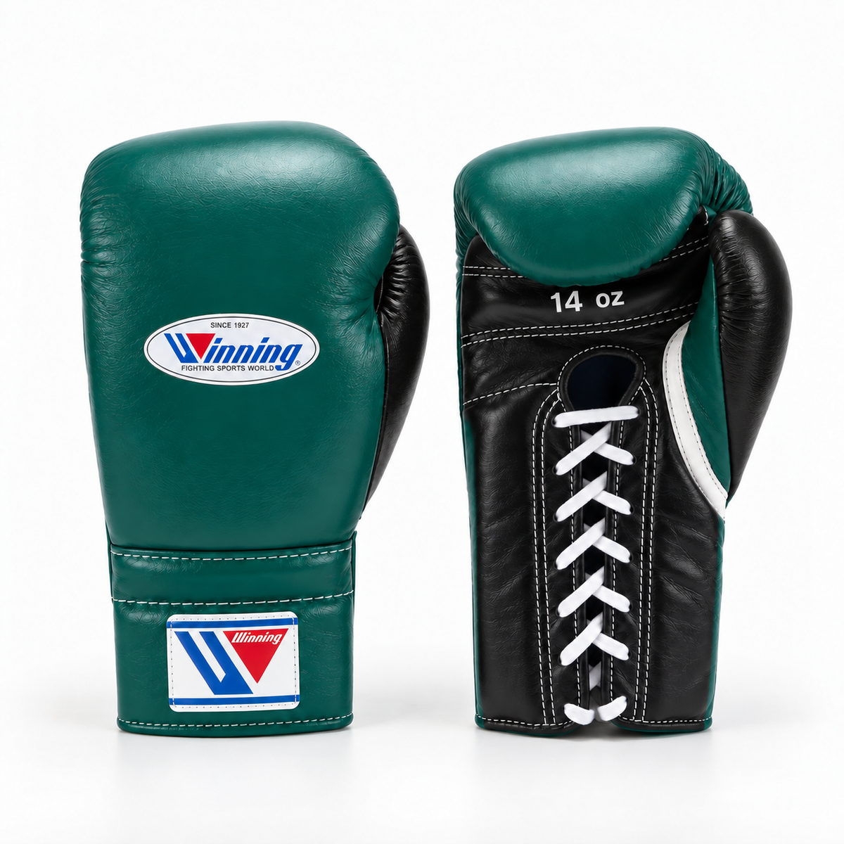 Winning Lace-Up Boxing Gloves - Dark Green/Black 14oz