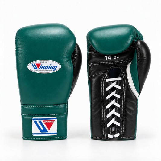 Winning Lace-Up Boxing Gloves - Dark Green/Black 14oz