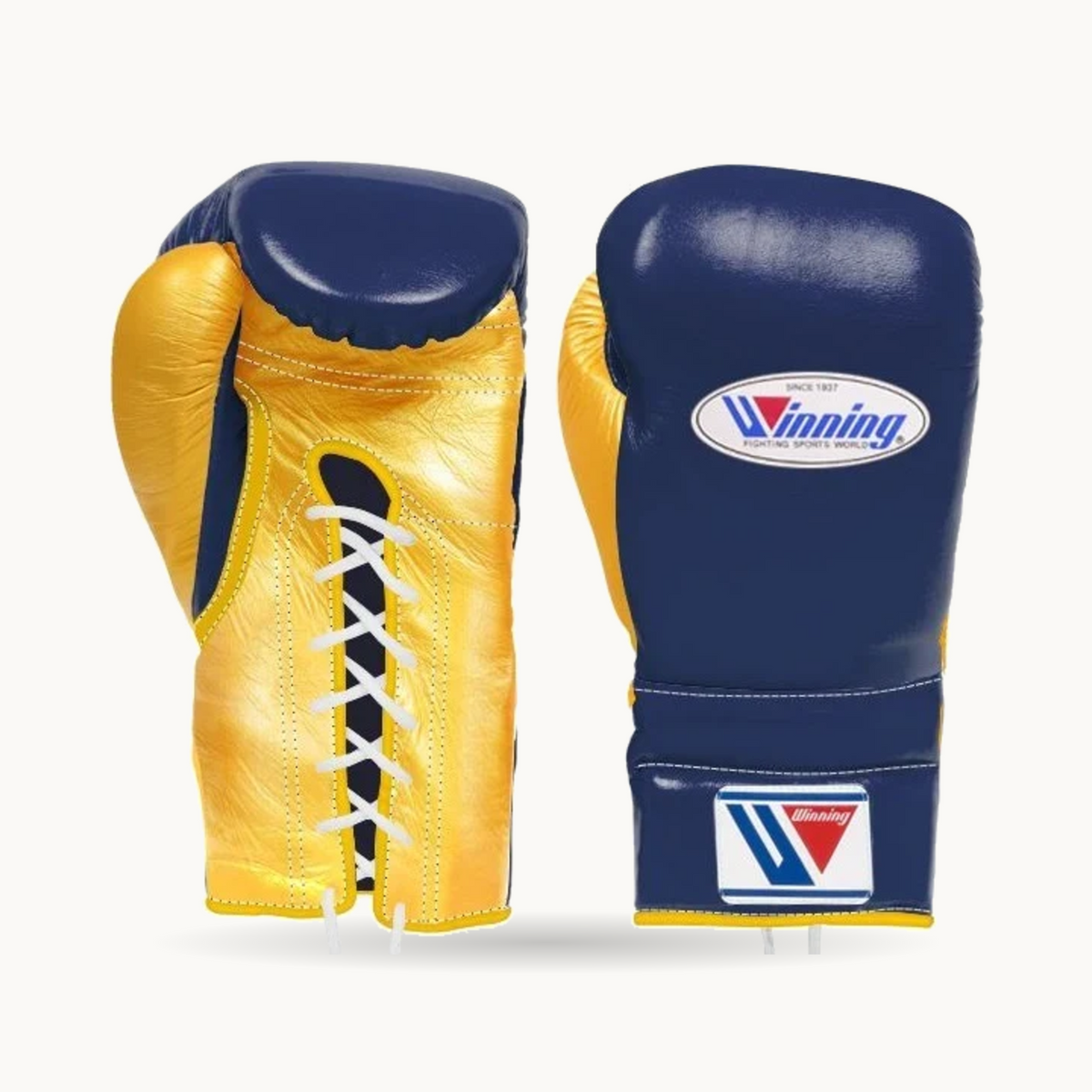 Winning Lace-Up Boxing Gloves - Navy/Gold 16oz
