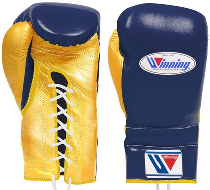 WINNING LACE-UP BOXING GLOVES - NAVY/GOLD 16OZ